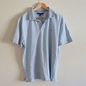 TOMMY HILFIGER 100% Cotton Mens Short Sleeve Polo Shirt Light Blue Size XL